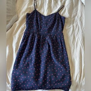Navy blue pink polka dot dress. Size medium